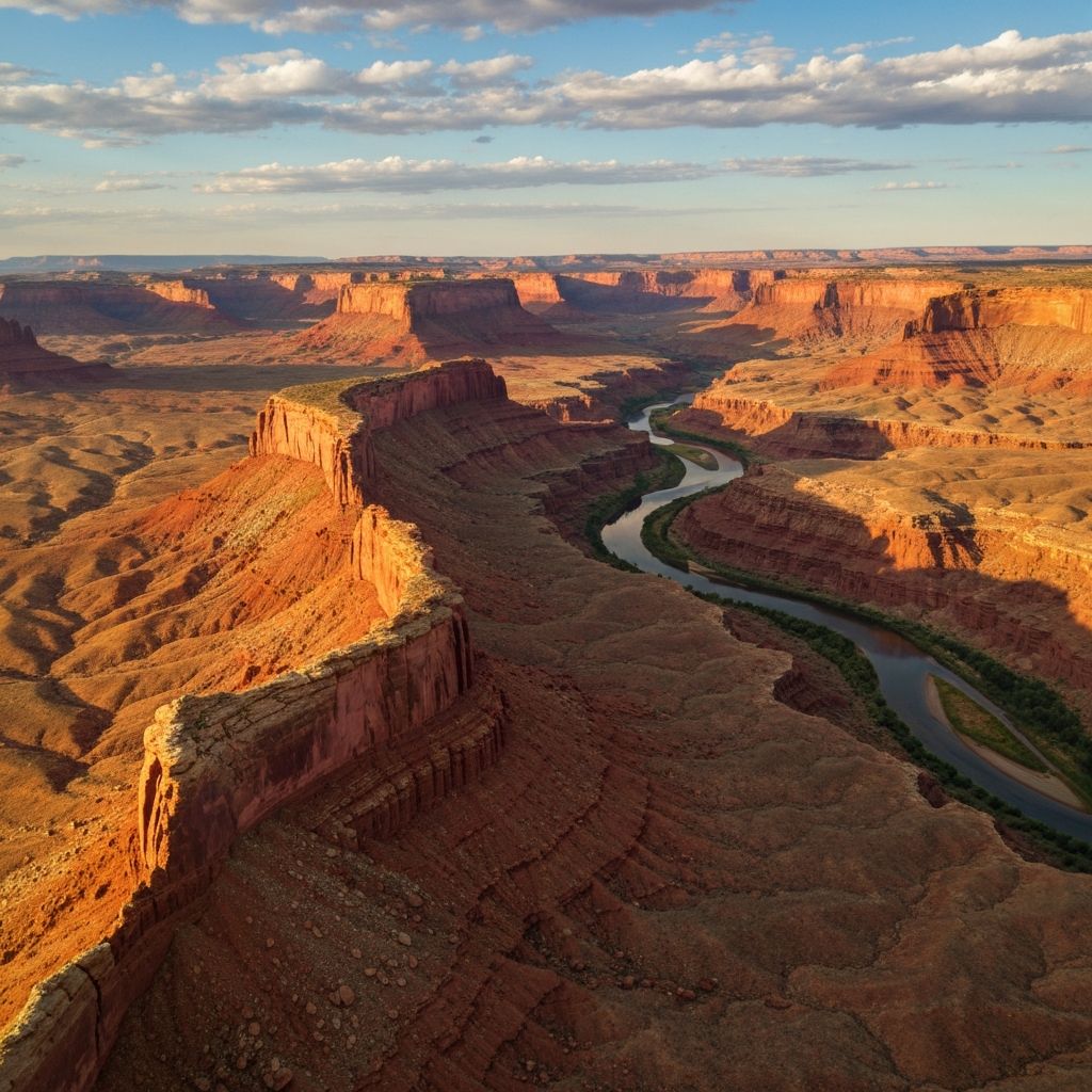Aerial view of Native American tribal lands at golden hour